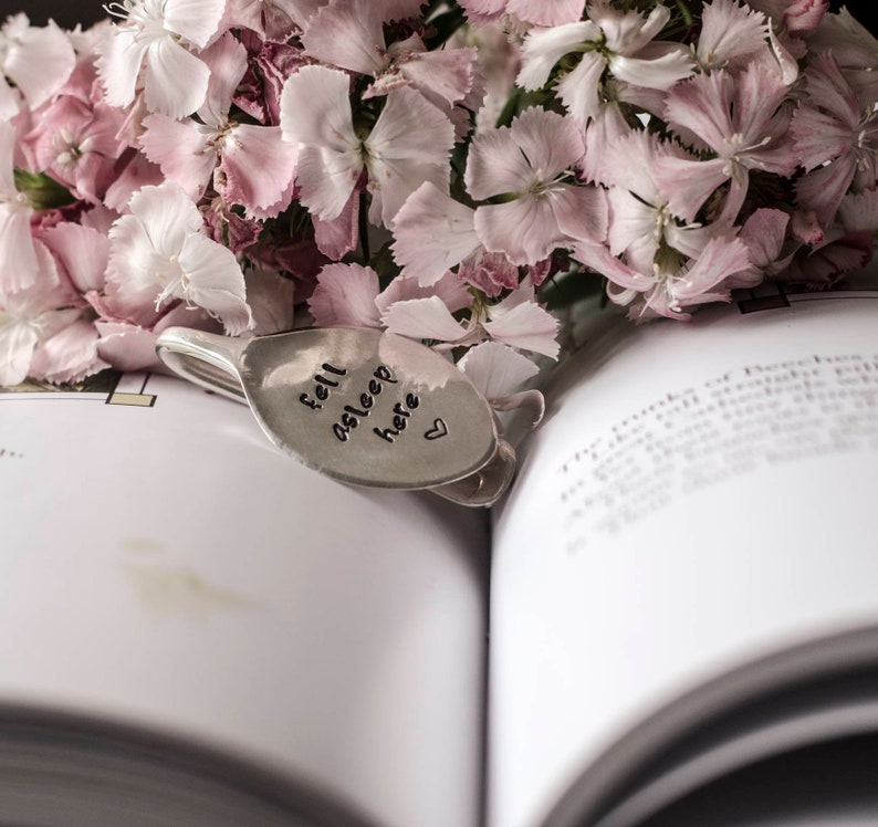 Fell Asleep Here. Book Mark Vintage Hand Stamped Engraved Spoon. Teaspoon Page Clip. Gift for Grandma. Gift for Mum. Bookworm Gift Under 15. image 2