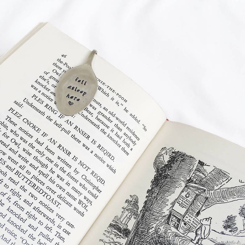 Fell Asleep Here. Book Mark Vintage Hand Stamped Engraved Spoon. Teaspoon Page Clip. Gift for Grandma. Gift for Mum. Bookworm Gift Under 15. image 3