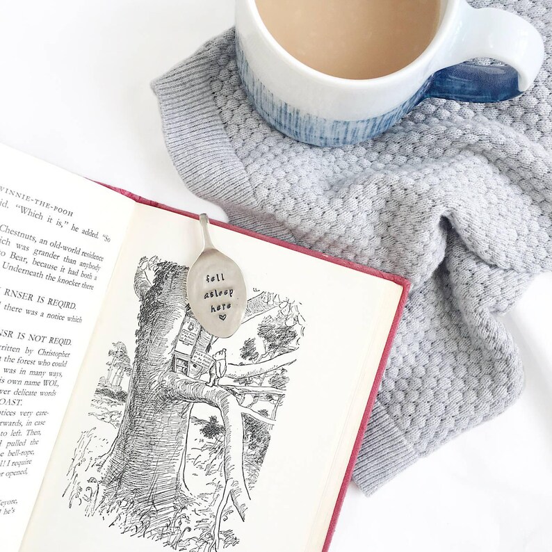 Fell Asleep Here. Book Mark Vintage Hand Stamped Engraved Spoon. Teaspoon Page Clip. Gift for Grandma. Gift for Mum. Bookworm Gift Under 15. image 5