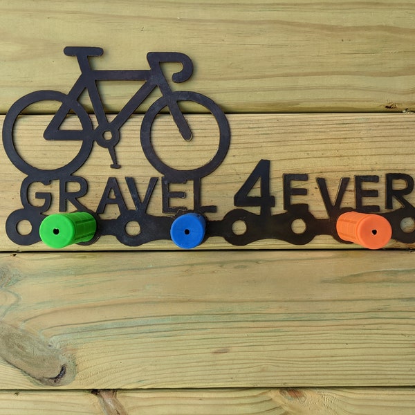 Bike Rack - Gravel 4 Ever Metal art with handle bar grips for hanging items