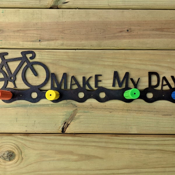 Bike Rack - Make My Day Metal art with handle bar grips for hanging items