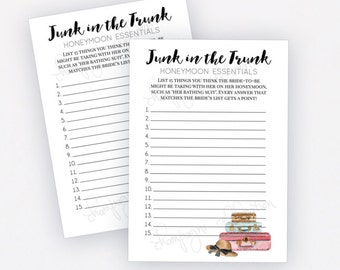 Bridal Shower Game Travel Theme Junk in the Trunk Wedding Shower Game Instant Download Printable