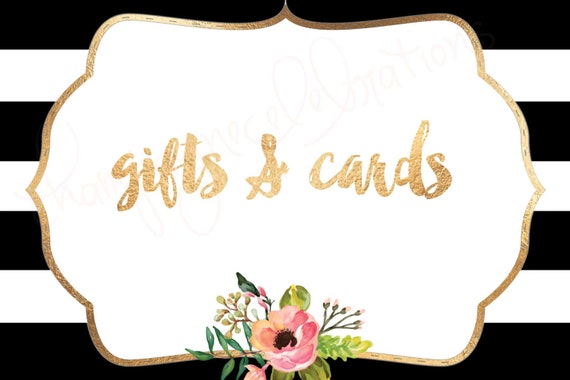 Gifts & Cards Printable Gold Foil Floral Black and White Stripe Instant Download for Baby Shower Birthday Bridal Shower Wedding Party Il_570xn