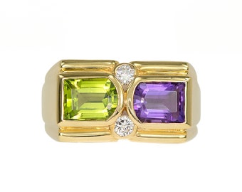 Vintage 14K Diamond Amethyst Peridot UNISEX Ring | Bold Statement Ring