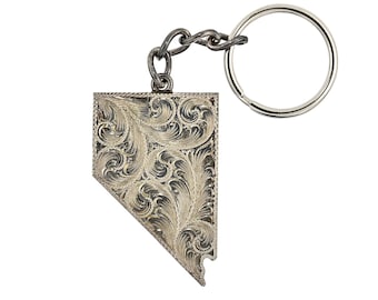 Vintage Nevada State Sterling Silver Keychain | Hand-engraved floral Keychain | Reno, NV | Wade's Silver shop