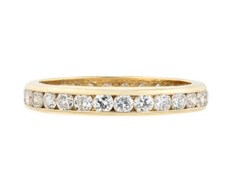 Vintage 14K Diamond Eternity Wedding Band | European & Transitional Cut Diamond Ring