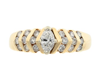 14K Marquise Diamond Wedding Anniversary Ring | Seven Diamond Band | Vintage Marquise Diamond Stacking Band