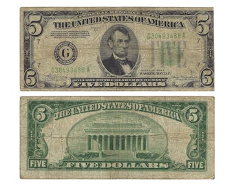 1934-A Five Dollar Bill | Federal Reserve Note | Chicago Illinois | Fr. 1955G | Graded Very Fine | Light Green Seal