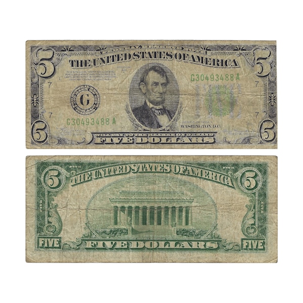 1934-A Five Dollar Bill | Federal Reserve Note | Chicago Illinois | Fr. 1955G | Graded Very Fine | Light Green Seal