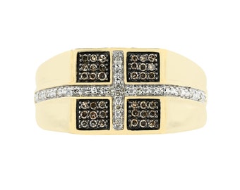 Men's Vintage 1/2 ct tw Chocolate & White Diamond Wedding Ring | Two Tone Men's Diamond Ring | Espresso Diamond Ring