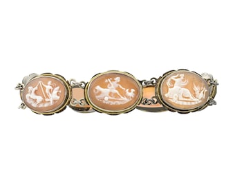 Vintage Pictorial Mythological Cameo Link Bracelet in 900 Silver - 7 Panel Cameo Bracelet