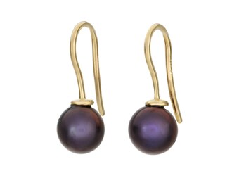 Vintage 14K Black Freshwater Pearl Dangle Earrings Ultraviolet Purple Pearls!