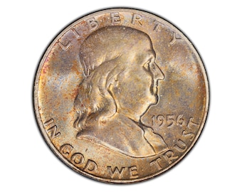 1956 Benjamin Franklin PCGS MS66 Silver Half Dollar Stunning Toning 50c Coin