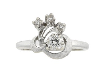 Vintage 14K Diamond Cocktail Ring White Gold Anniversary Ring