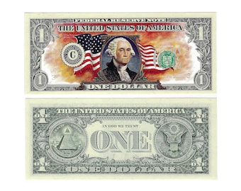 1999 One Dollar Colorized Note | American Historic Society Genuine Full Color Bill | George Washington One Dollar Bill Federal Reserve Note