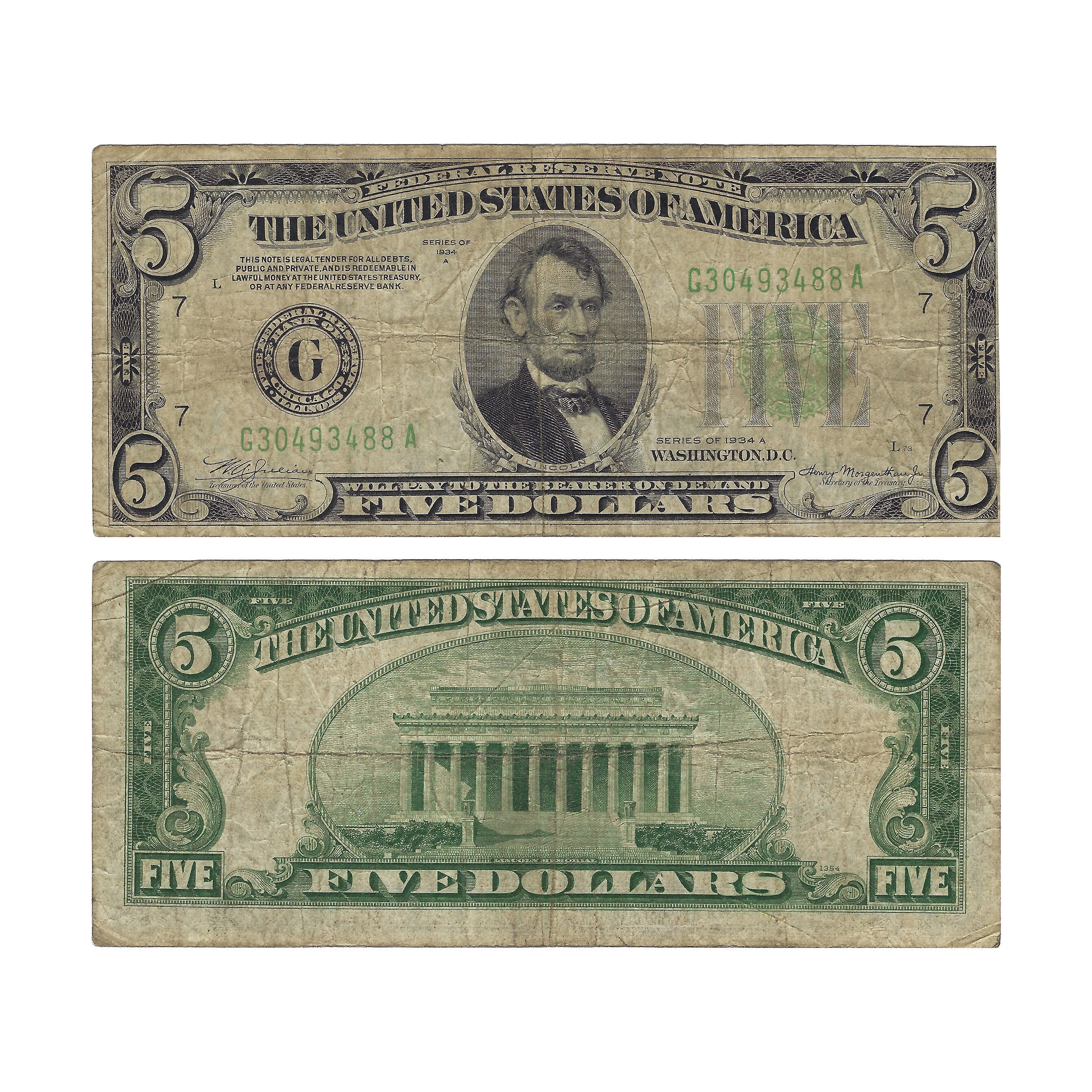 1 dolar, 1934, niebieska pieczęć, seria D15077406 A, podpisy