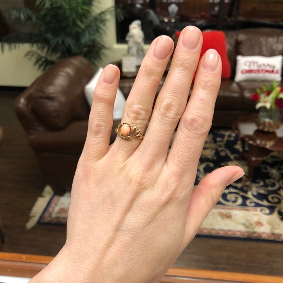 Vintage Hawaiian Pink Coral 10K Maile Leaf Ring Goldsmiths Hawaii