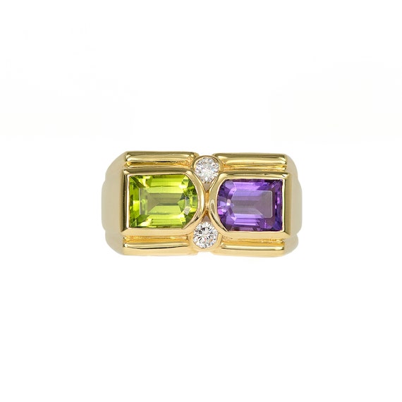 Vintage 14K Diamond Amethyst Peridot UNISEX Ring |