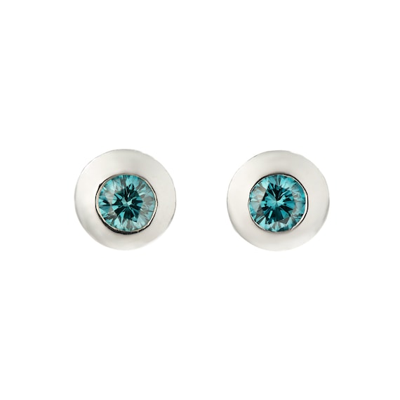 18K Blue Diamond Stud Earrings - Cookie Diamond E… - image 1