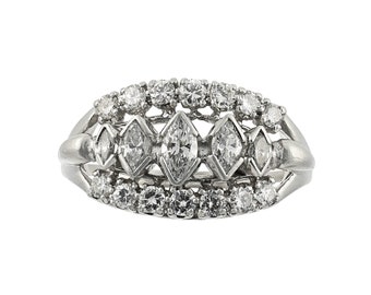 Vintage Diamond Medley Cocktail Ring | Platinum Diamond Engagement Ring | Marquise Diamond Ring