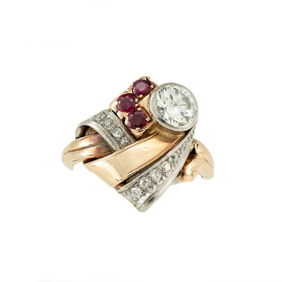 Vintage 1920's European Cut Round Diamond & Ruby P