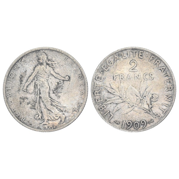 1909 French 2 Franc Silver Coin | La Semeuse | Third Republic (1870 - 1941)