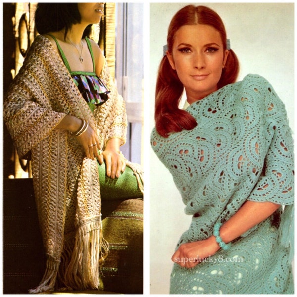 vintage Shawl and Hairoin Stole PDF crochet patterns , instant download version