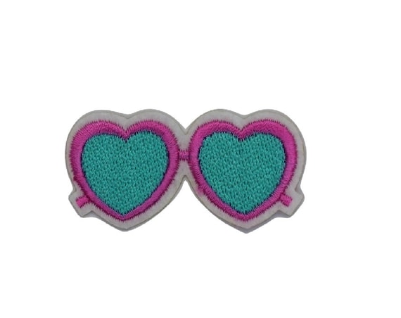 Pink and Blue Heart Shaped Sunglasses Iron on Patch