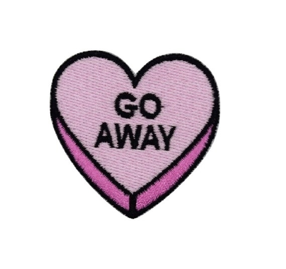 Pink "Go Away" Heart Iron on Patch