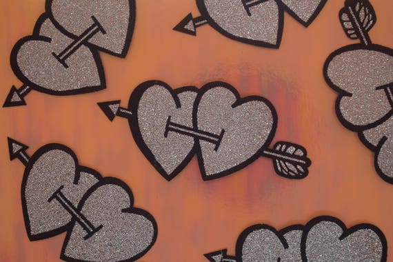 Silver Hearts with Arrow Iron on Patch