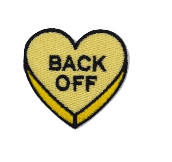 Yellow "Back Off" Heart Iron on Patch