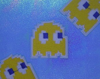 Yellow Pac Man Ghost Iron on Patch