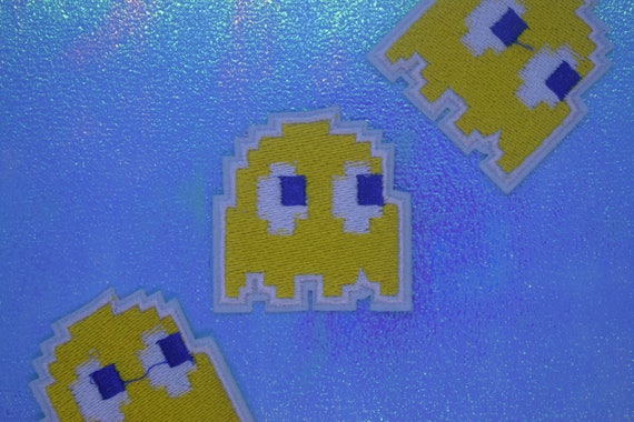 Yellow Pac Man Ghost Iron on Patch