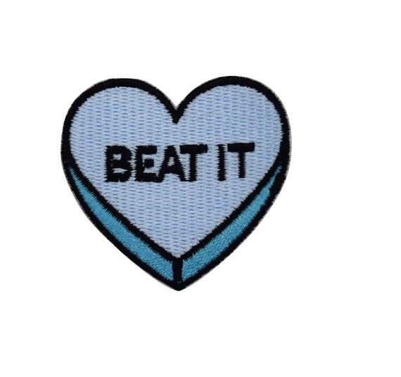 Blue "Beat It" Heart Iron on Patch