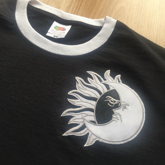 Black and White Sun and Moon Ringer T-shirt