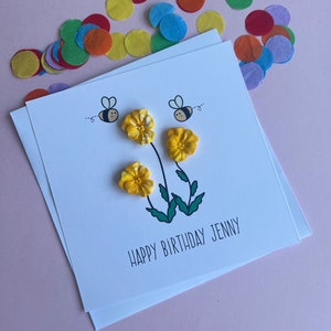 Personalised card birthday - personalised cards for her - bee and pansies card - personalised birthday card
