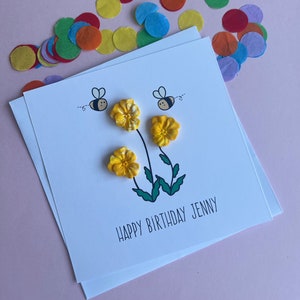 Tarjeta de cumpleaños personalizada - tarjetas personalizadas para ella - Tarjeta de abejas y pensamientos - tarjeta de cumpleaños personalizada