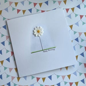 Carte d'anniversaire fleur faite main - carte de joyeux anniversaire marguerite dentelle - cartes d'anniversaire peintes à la main - carte fleur faite main
