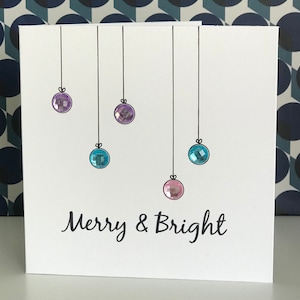 Merry and Bright baubles Christmas Cards - luxury Christmas cards - handmade Christmas card
