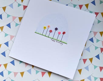 Hand-Painted Flower Birthday Card – Embellished Floral Design