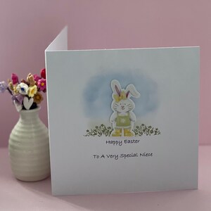 Tarjeta de Pascua para sobrina - Tarjeta de Pascua - Estampada a mano - Tarjetas de conejito de Pascua - Mensaje en blanco