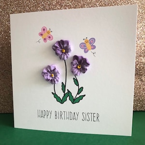 Sister birthday card - Happy Birthday Sister - Card For Sister - Pansy Birthday Card
