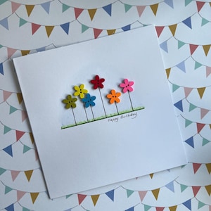 Blumen Geburtstagskarte - handgemalt und geprägt - weibliche Geburtstagskarte - bunte Gänseblümchen.