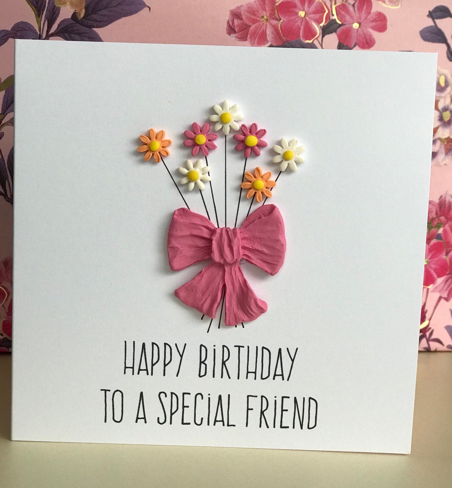 Flower Bouquet Birthday Card Handmade and Embossed Female Etsy