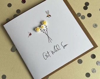 Get Well Soon Card - Handmade embossed card - Blank Message