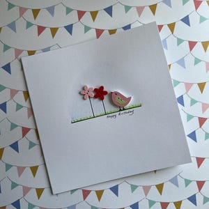Traditionele verjaardagskaarten - handgemaakte kaart - Verjaardagskaart voor haar - Verjaardagskaart met vogel