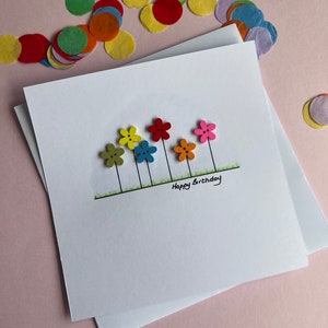 Flower Birthday card - hand painted and embossed - female birthday card - colourful daisies.