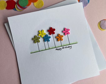 Flower Birthday card - hand painted and embossed - female birthday card - colourful daisies.