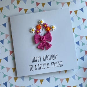 Carte d'anniversaire bouquet de fleurs - faite main et en relief - carte d'anniversaire femme - marguerites colorées.