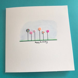 Cartão de aniversário de flores - cartões pintados à mão e enfeitados - cartão de aniversário feminino - cartões de flores coloridas
